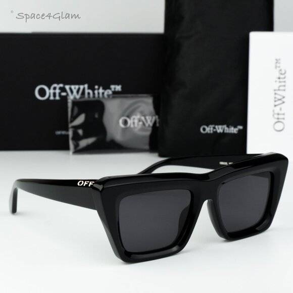 Off-White Men Sunglasses Black Grey Cat Eye OERI13L HAMPTON 1077 NEW AUTHENTIC - Picture 3 of 11
